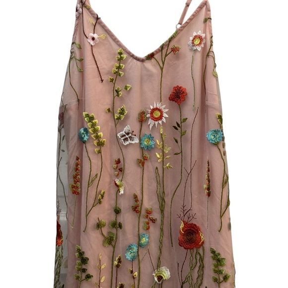 Beige by eci Embroidered Mesh Floral Maxi Slip Dress Size 4 - Picture 2 of 10
